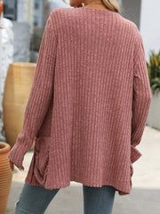 woman in sweater with back view