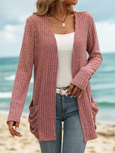 Open Front Long Sleeve Ribbed Cardigan