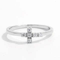 Silver Zircon Cross Ring 925 Sterling Silver