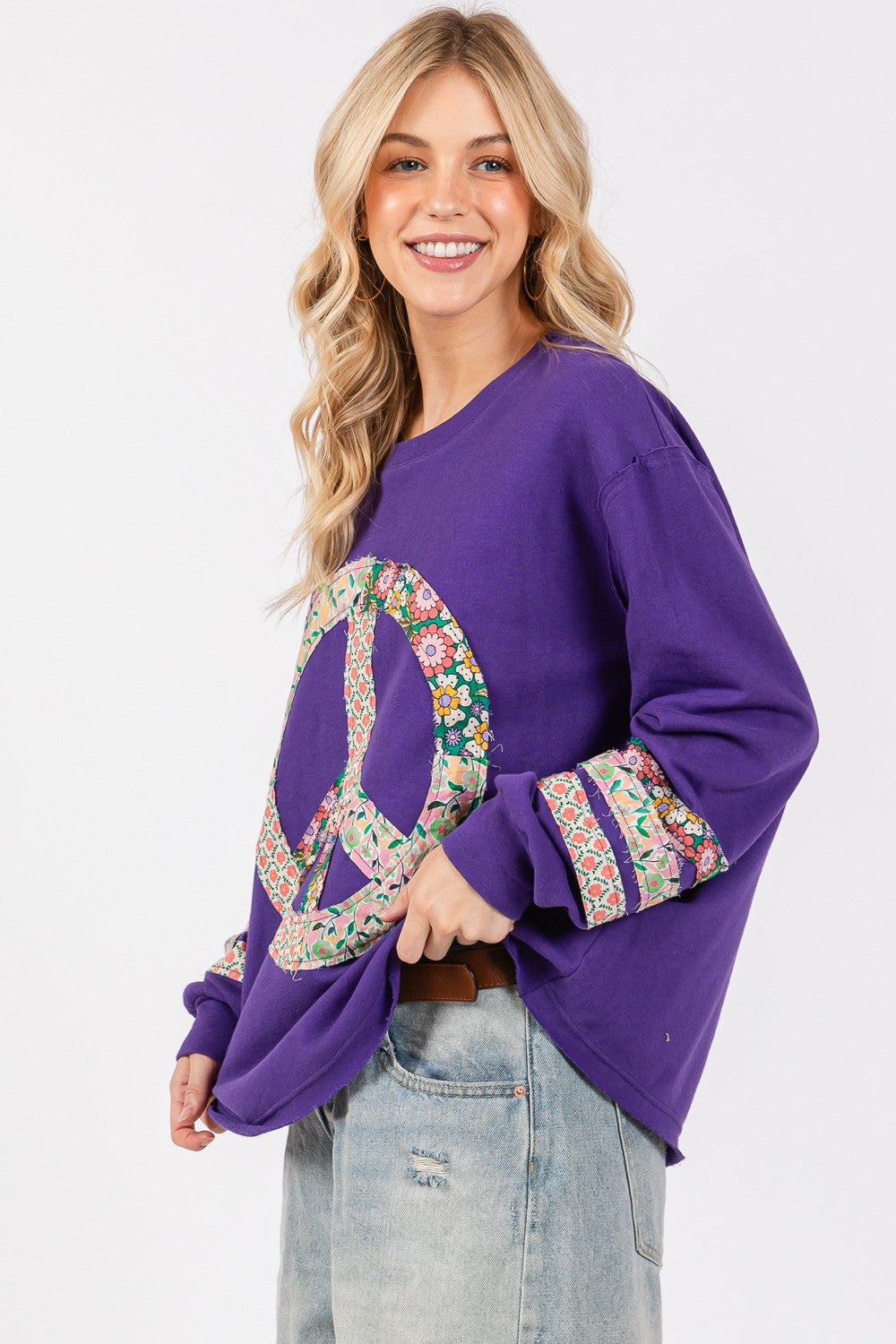 Peace Applique Patch Long Sleeve Top