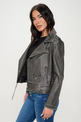 Zip Up Biker Jacket with Belt