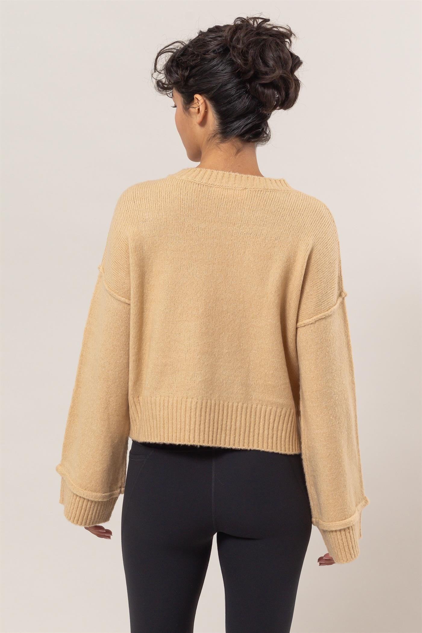 Round Neck Dropped Shoulder Ribbed Sweater