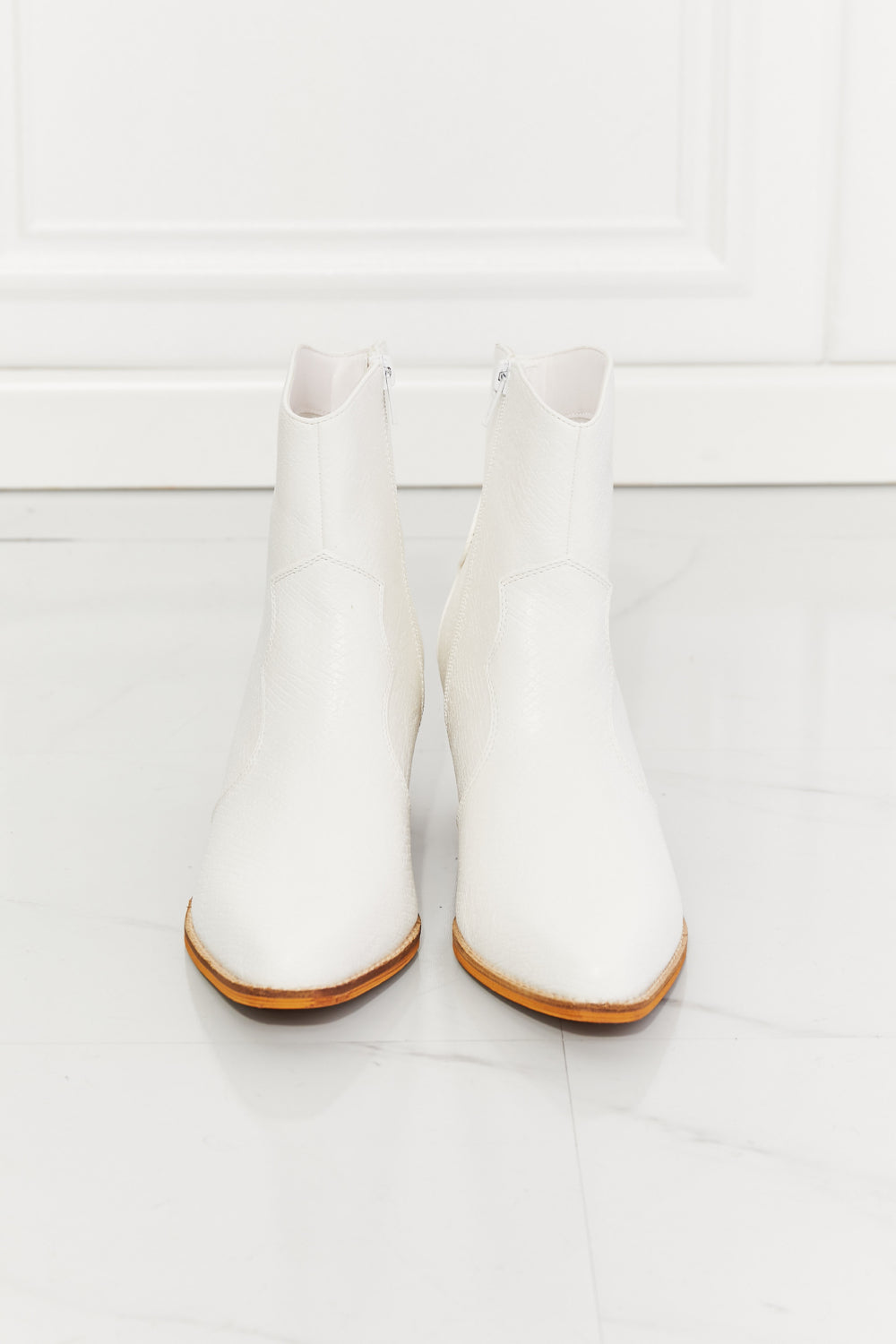 Town Faux Leather Western Ankle Boots in White